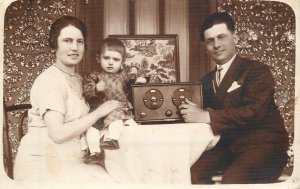 Romania family social history with vintage radio photo postcard