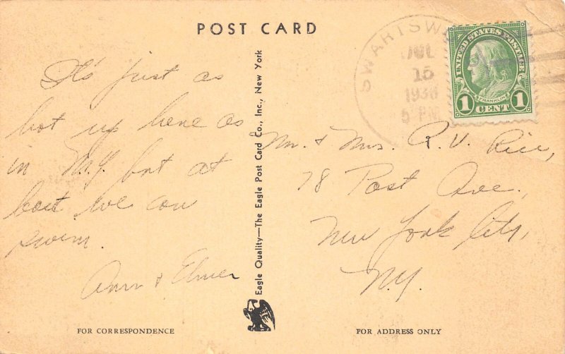 Swartswood Lake New Jersey Lake View, B/W Linen Vintage Postcard U11273