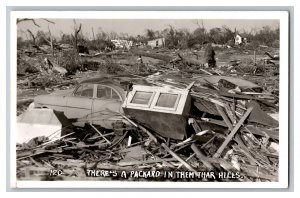 Vintage Postcard OK Tornado Damage Blackwell Oklahoma Packard In Hills RPPC