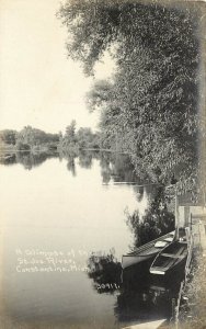 RPPC Postcard St Joe River Constantine MIchigan Canoe and Dock 36917 C.R. Childs