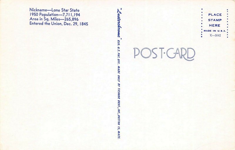 LPM30 Texas Map Chrome Postcard The Lone State State