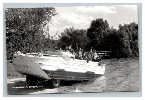 Vintage 1950's RPPC Postcard Duck Boat Exiting Lake in the Wisconsin Dells WI