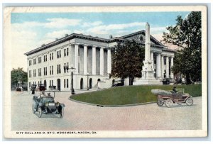 c1920 Exterior City Hall D. C. Monument Classic Cars Macon Georgia GA Postcard