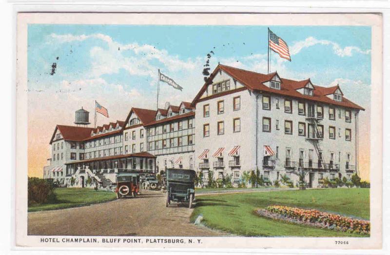 Hotel Champlain Bluff Point Plattsburg NY 1927 postcard