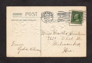 Christmas Greetings Holly Berries Postcard Embossed 1910 US PC