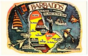 Barbados Map 1960s-1970s Postcard by C.L. Pitt