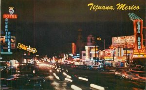 Mexico Tijuana Night Neon 1950s Night View Main Street Friars  Postcard 22-4131