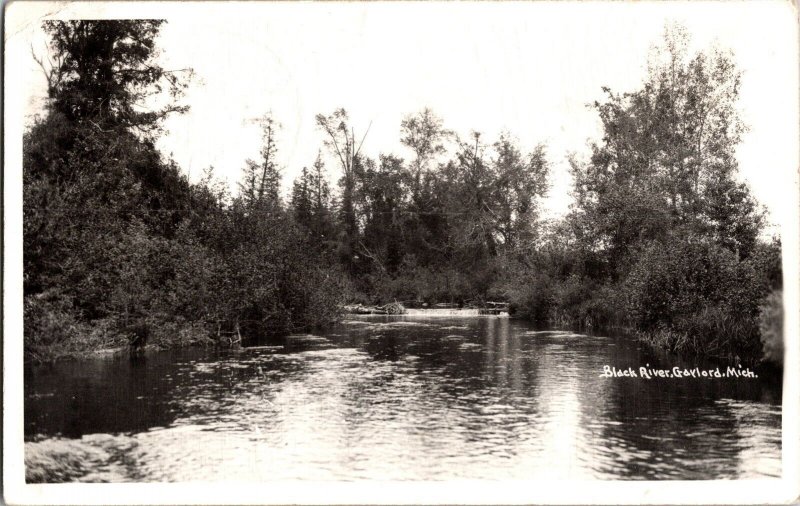RPPC View of Black River, Gaylord MI c1947 Vintage Postcard M59