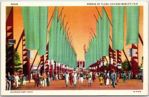 VINTAGE POSTCARD AVENUE OF FLAGS AT THE CHICAGO WORLD'S FAIR 1933