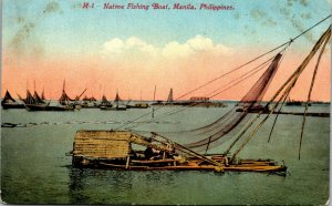 Vtg 1910s Native Fishing Boat Manila Philippines Postcard