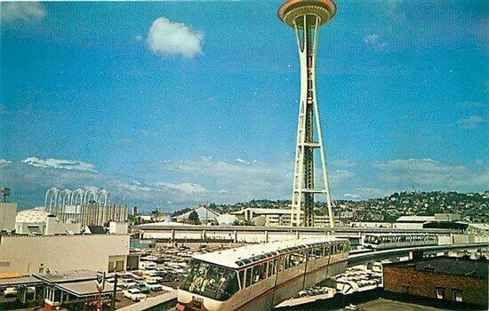 WA, Seattle,  Washington, Monorail, Space Needle, Federal Science Building      