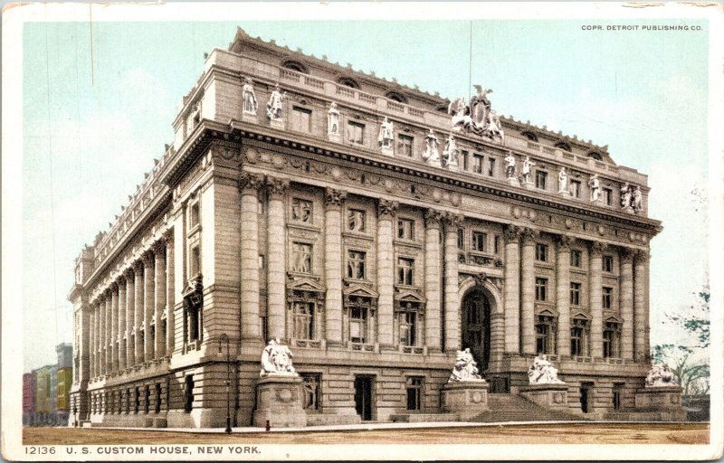 US Custom House New York NY WB Postcard UNP Unused VTG Phostint Vintage 