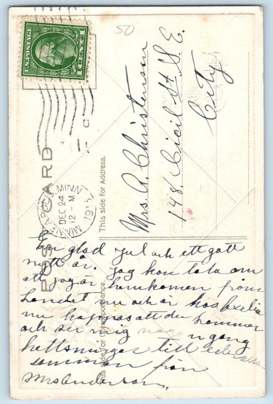 P. Sander Signed Postcard Christmas Windmill House On Winter Berries Embossed