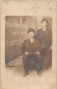 J46/ Chicago Illinois RPPC Postcard c1910 Armour & Company Billboard Men 340