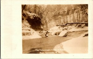 RPPC Winter Scene Cattaraugus Creek at Forty Near Gowanda NY Vtg Postcard J68