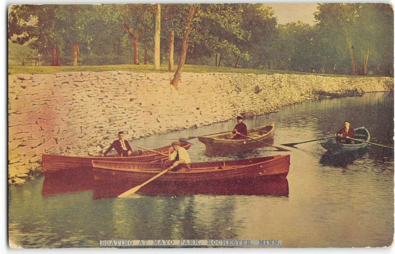 Boating, Mayo Park, Rochester, Minnesota Canoes 1910s Vintage Postcard