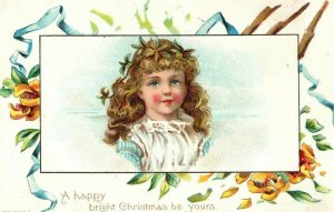 Victorian Christmas Trade Card A Happy Bright Christmas Be Yours Girl P49