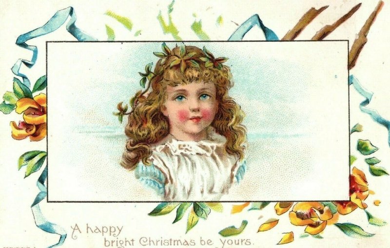 Victorian Christmas Trade Card A Happy Bright Christmas Be Yours Girl P49