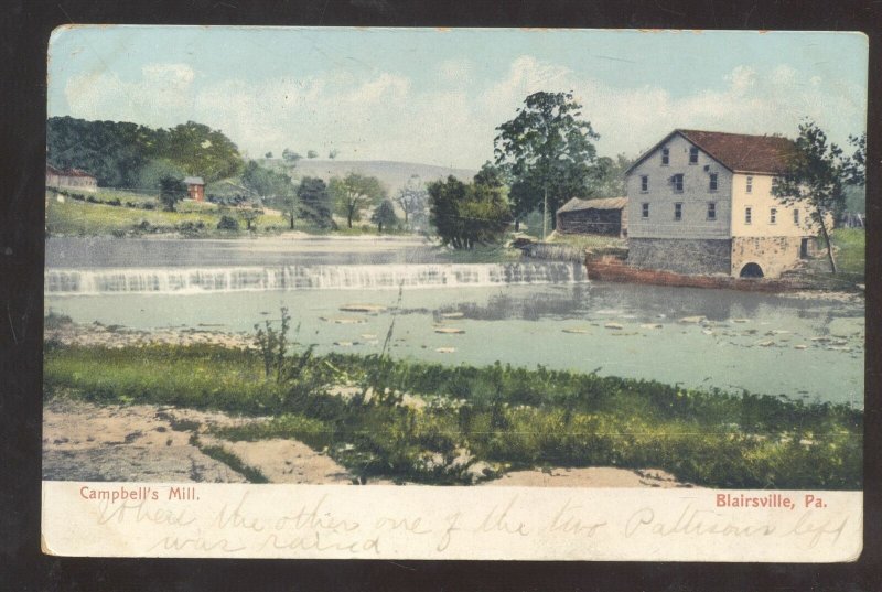 BLAIRSVILLE PENNSYLVANIA PA. CAMPBELL'S MILL VINTAGE POSTCARD 1908