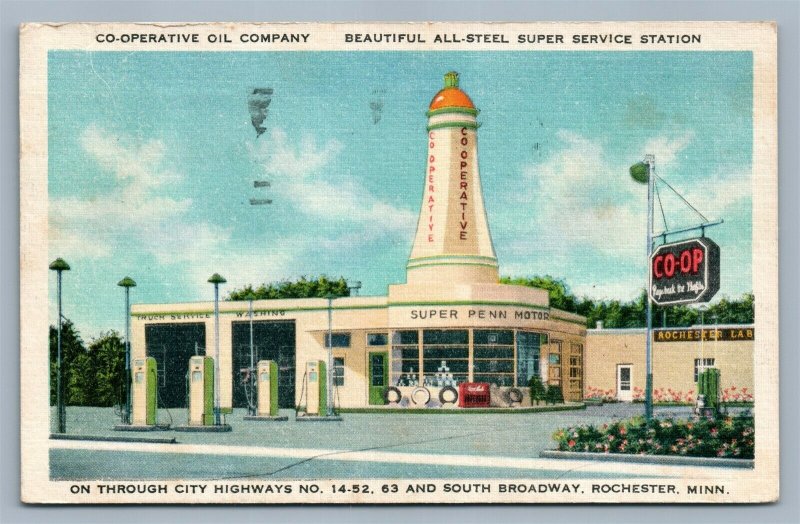 ROCHESTER MN CO-OPERATIVE OIL COMPANY GAS SUPER SERVICE STATION VINTAGE POSTCARD