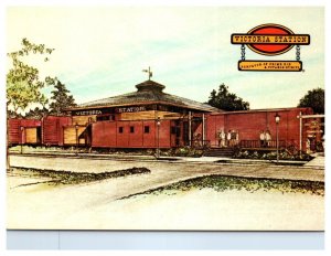 Victoria Station dining in authentic boxcars Train Postcard