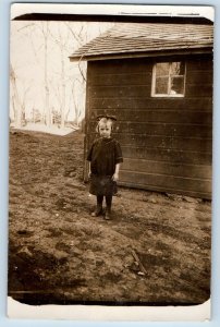 Little Girl Postcard RPPC Photo House Scene c1910's Unposted Antique