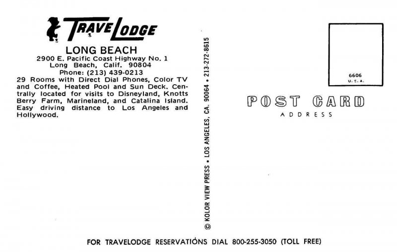 Long Beach, CA California  TRAVELODGE MOTEL~PCH  Pool View  ROADSIDE  Postcard