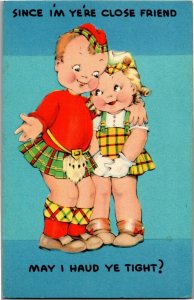 Scottish Lad Holds Lass May I Haud Ye Tight? Blanchardville WI Postcard D50