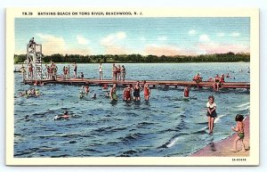 BEACHWOOD, NJ New Jersey ~ BATHING BEACH Toms River c1930s  Linen Postcard