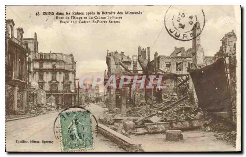 Old Postcard Reims in ruins after the retreat of the Germans