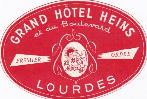 France Lourdes Grand Hotel Heins Vintage Luggage Label sk2607