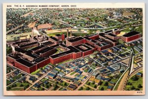 Akron Ohio~BF Goodrich Rubber Co Factory~Air View~Smokestack~Linen Postcard
