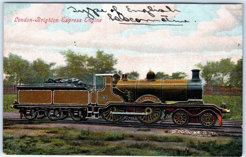 c1906 England LB&SCR 4-4-0 Brighton Express Litho Photo Postcard Locomotive A71