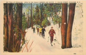 1940s Syracuse New York Ski Trail Drumlins people winter snow Postcard 26-375