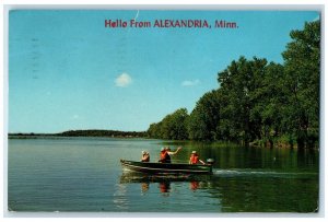 1969 Hello From Motor Boat Fishing Alexandria Minnesota Vintage Antique Postcard