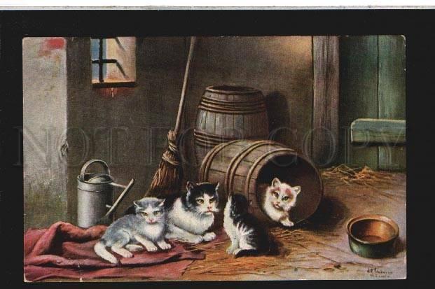 077121 Family Funny PUSSY CAT Kittens by SCHONIAN Vintage FED