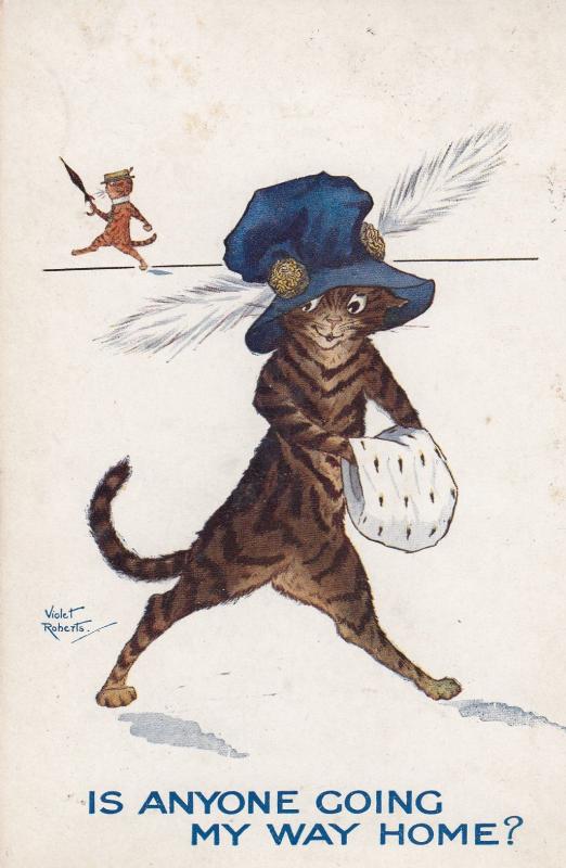 Is Anyone Going My Way Home Cat Hitcher Fashion Violet Roberts Postcard