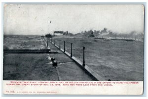 1906 Steamer Mataaf Striking Pier Duluth Ship Canal Harbor Minnesota MN Postcard