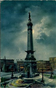 Postcard Soldier's and Sailors' Monument at Night Indianapolis, Indiana~138191