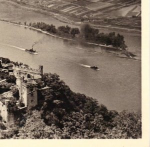 Sepia Burg Niederheimbach Rheinland Castle & Steam Ships on the River Vintage