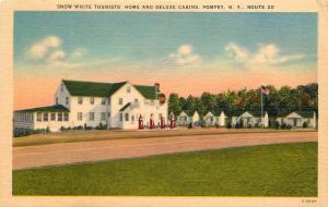 Linen Roadside Postcard Snow White Tourists Home & Cabins, Pompey NY Route 20