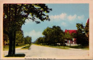 Postcard Ontario North Bay Residential Street View Large Houses PECO 1945 K77