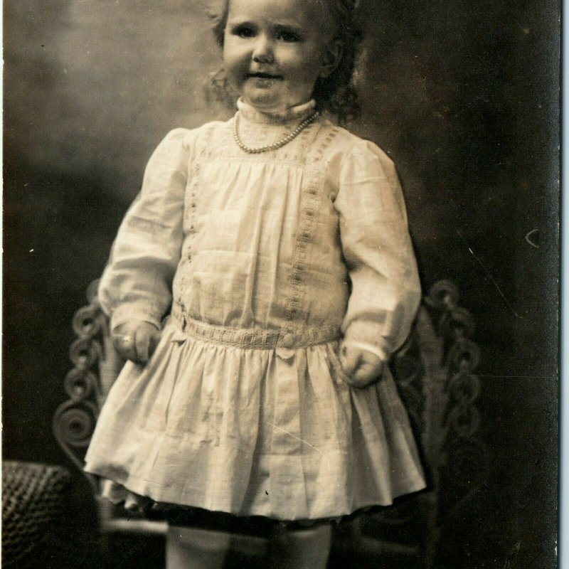c1909 Adorable Little Girl RPPC Toddler Real Photo Postcard Cute Young Lady A5