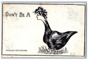 D. Hillson Artist Signed Postcard Woman Head Don't Be A Duck Hen 1907 Antique