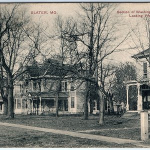 c1910s Slater, MO Washington Ave Looking West Queen Anne House Postcard A158