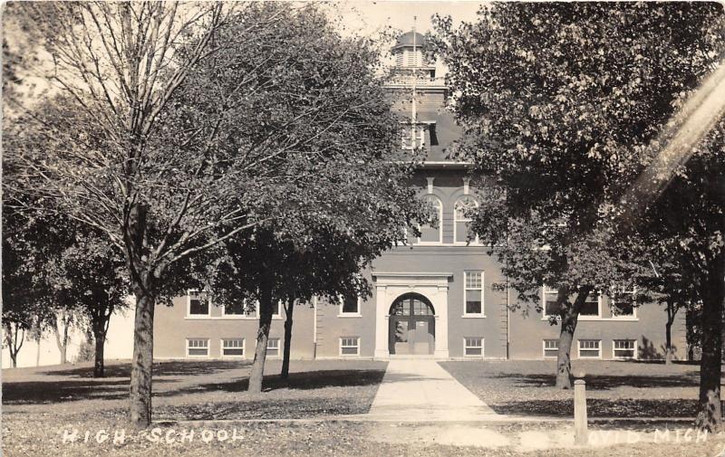 Ovid Michigan~High School Building~Dome on Roof~1919 RPPC Postcard