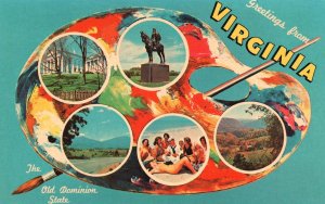 Vintage Postcard Greetings From Virginia Old Dominion State Landmarks Paint VA