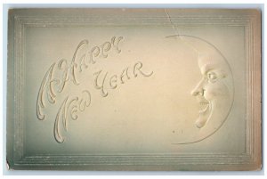 1908 New Year Anthropomorphic Crescent Moon Airbrushed Lancaster PA Postcard 