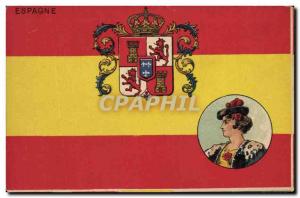 Old Postcard Flag Woman Spain Lion