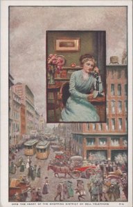 Advertising Postcard Into the Heart Shopping District Bell Telephone